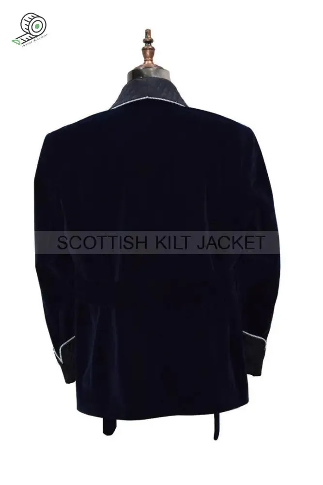 Men's Navy Blue Velvet Blazers with Quilted Jackets