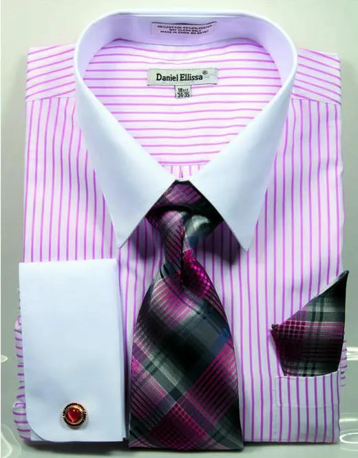 Men's Pink PinStripe Shirt Set with White Collar