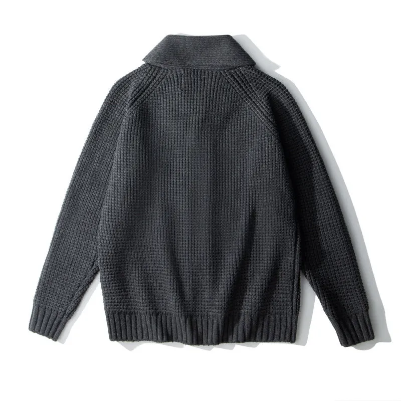 Men's Shawl-Collar Waffle Cardigan