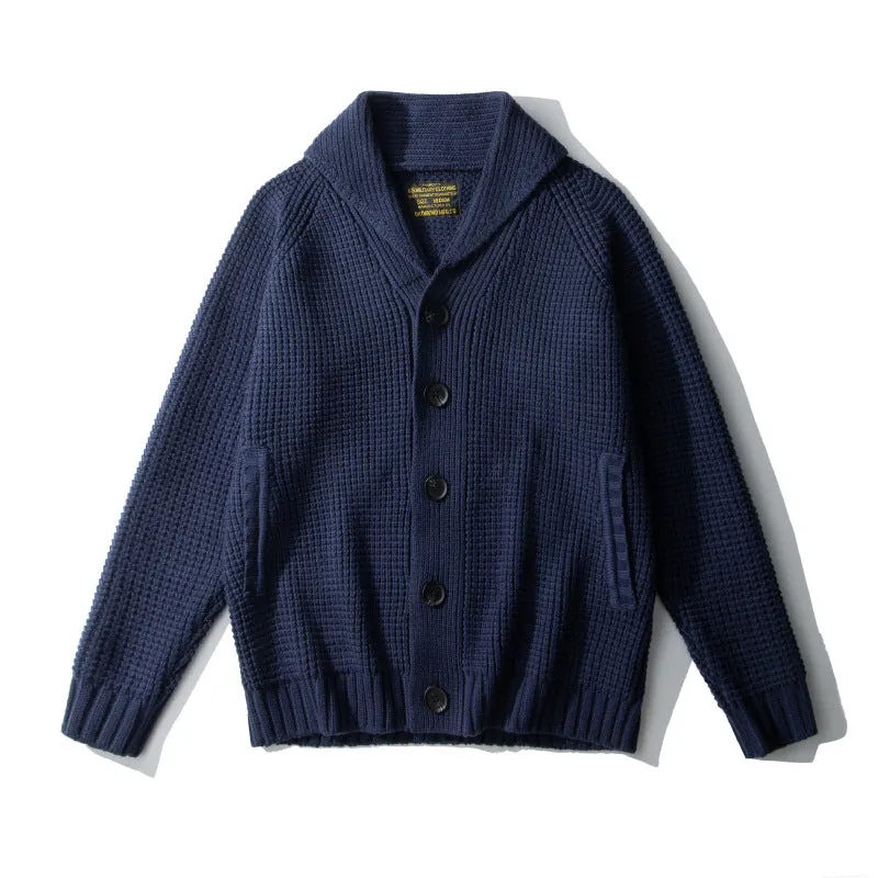 Men's Shawl-Collar Waffle Cardigan