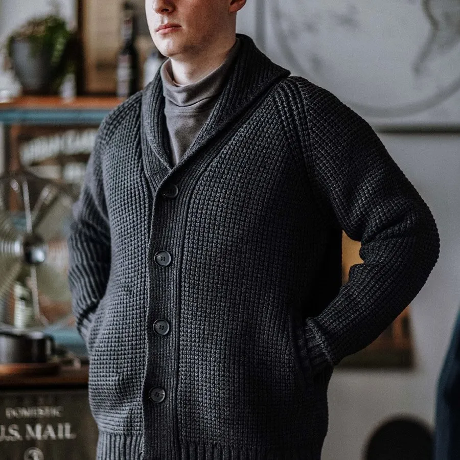 Men's Shawl-Collar Waffle Cardigan