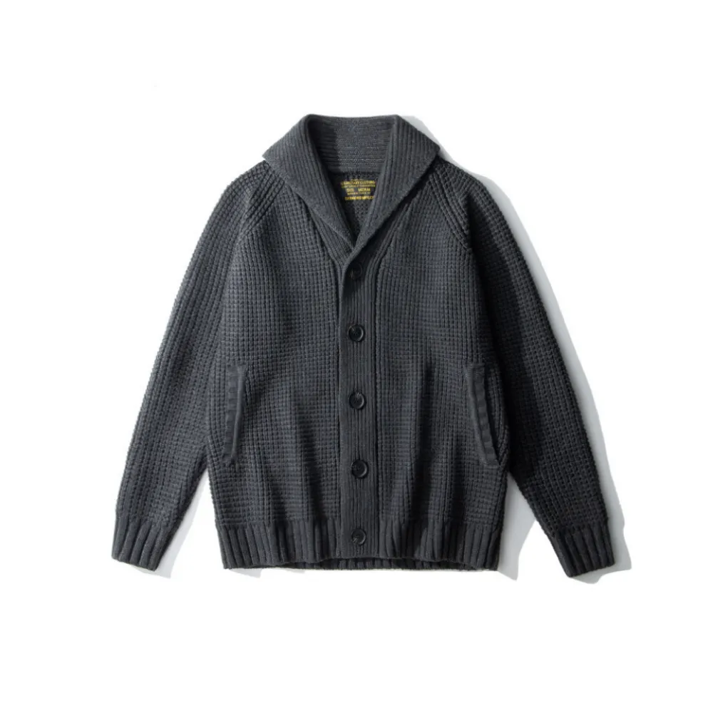 Men's Shawl-Collar Waffle Cardigan