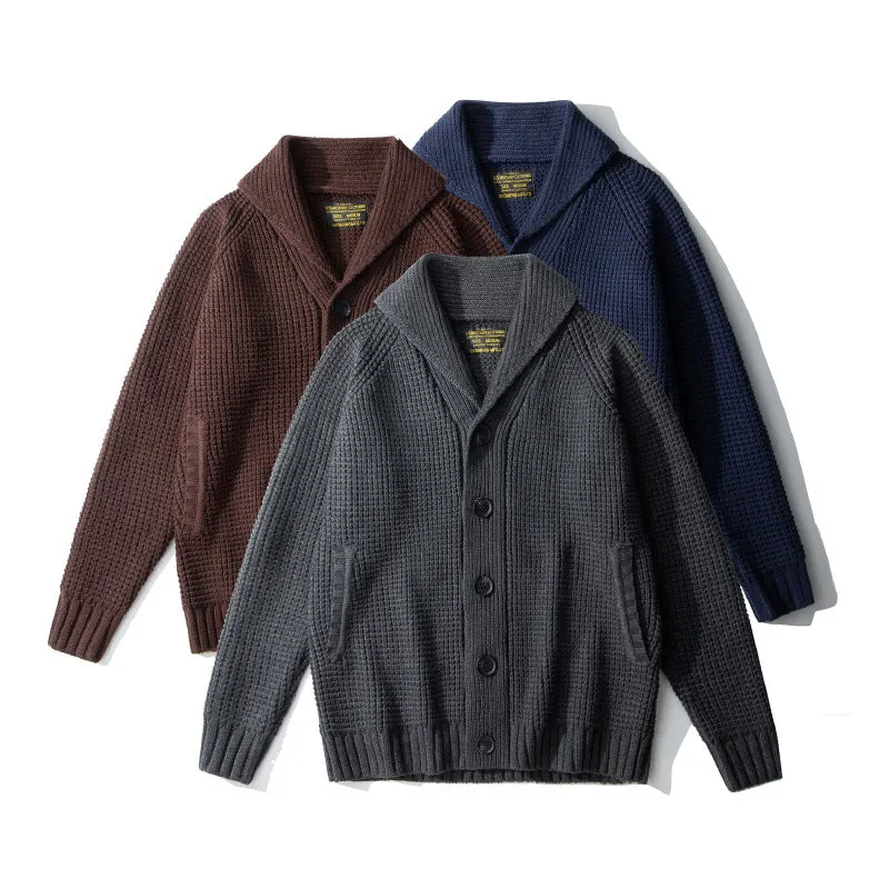 Men's Shawl-Collar Waffle Cardigan