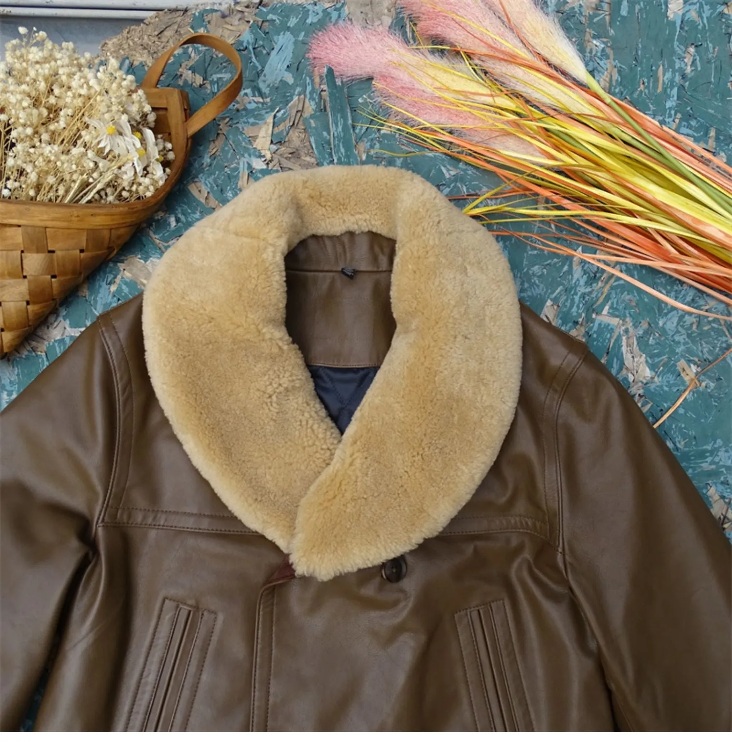 Men's Shearling Collar Ranch Coat Goatskin