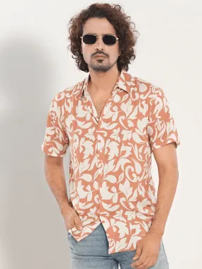 Men's Short Sleeve Casual Shirt in Light Apricot Orange