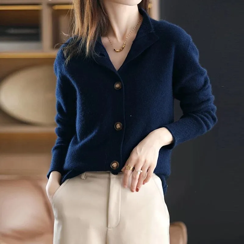 METAVERSMALL Autumn and winter new versatile fashion slim-fit cardigan top 2023 solid color temperament commuter style cardigan knitted sweater