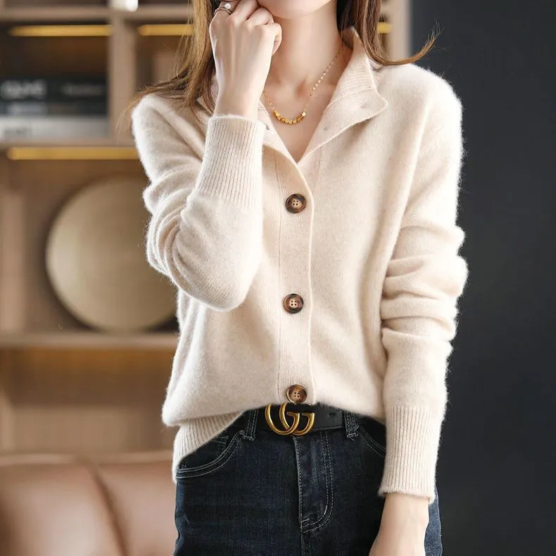 METAVERSMALL Autumn and winter new versatile fashion slim-fit cardigan top 2023 solid color temperament commuter style cardigan knitted sweater