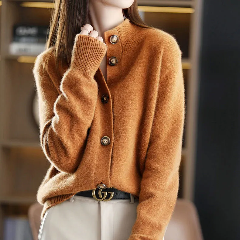 METAVERSMALL Autumn and winter new versatile fashion slim-fit cardigan top 2023 solid color temperament commuter style cardigan knitted sweater