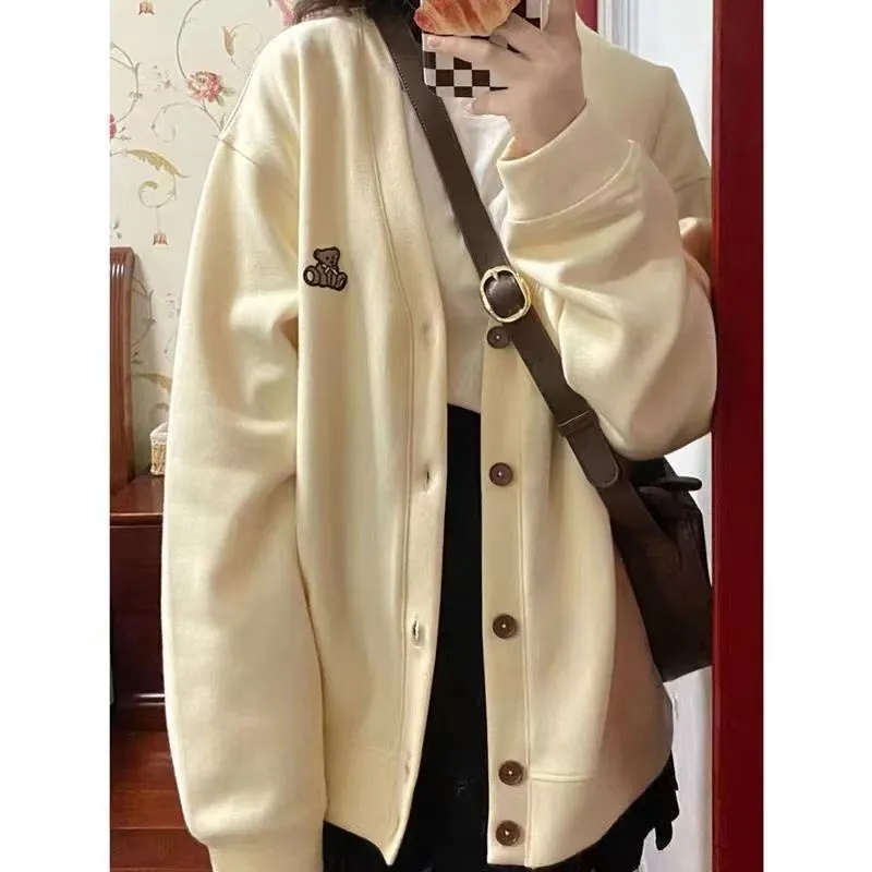 METAVERSMALL Milk yellow cardigan sweater oversize coat women's spring and autumn wear autumn gentle wear with loose tops tide