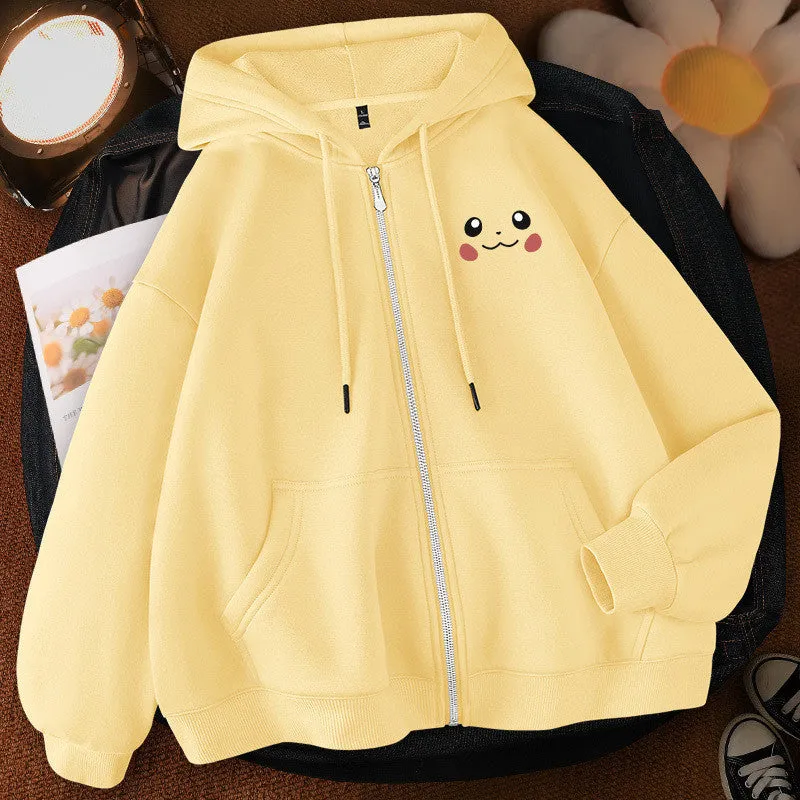 METAVERSMALL Single/two creamy yellow hooded cardigan sweater women's spring and autumn thin spring New new Korean version jacket top