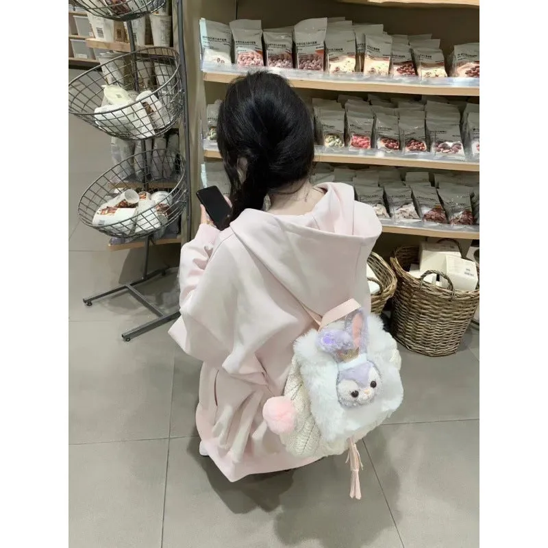 METAVERSMALL Sweet wear light pink girl hooded sweater women's new Japanese loose cardigan jacket cute spring and autumn thin