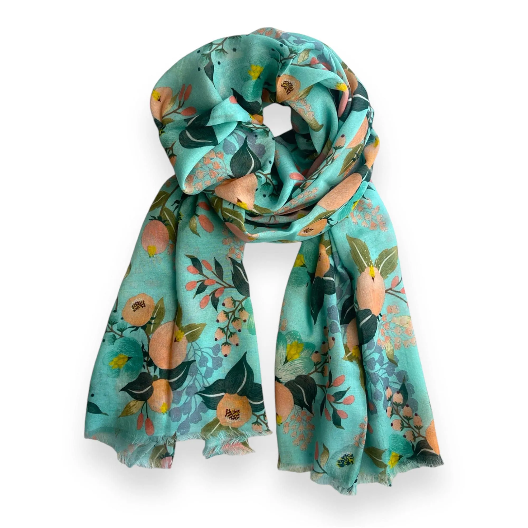 Mint Green and Peach Floral Scarf