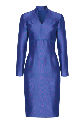 Moiré Silk Sateen Dress in Purple/Royal - Emma