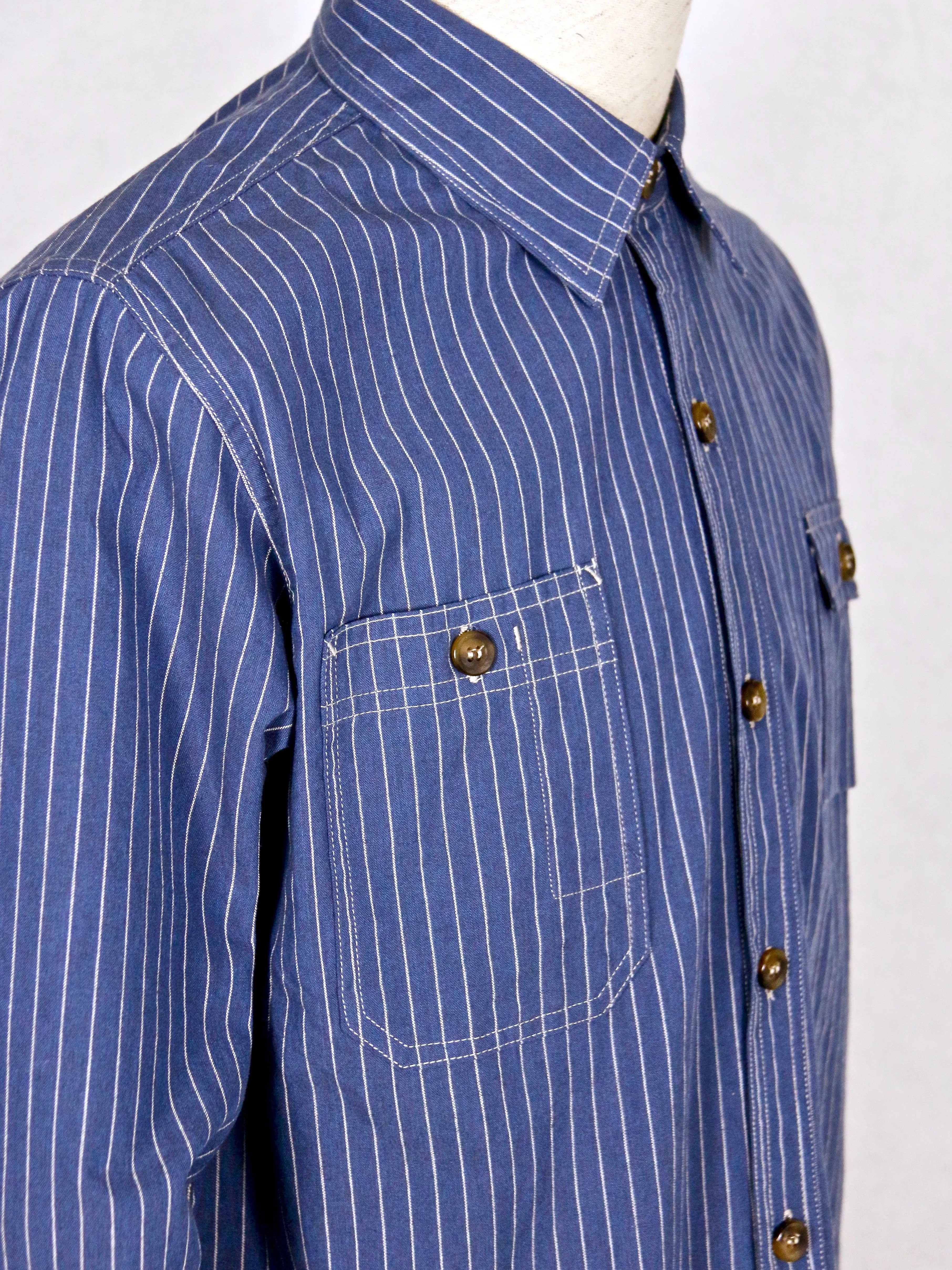 Multi-Pocket Striped Woven Cotton Shirt