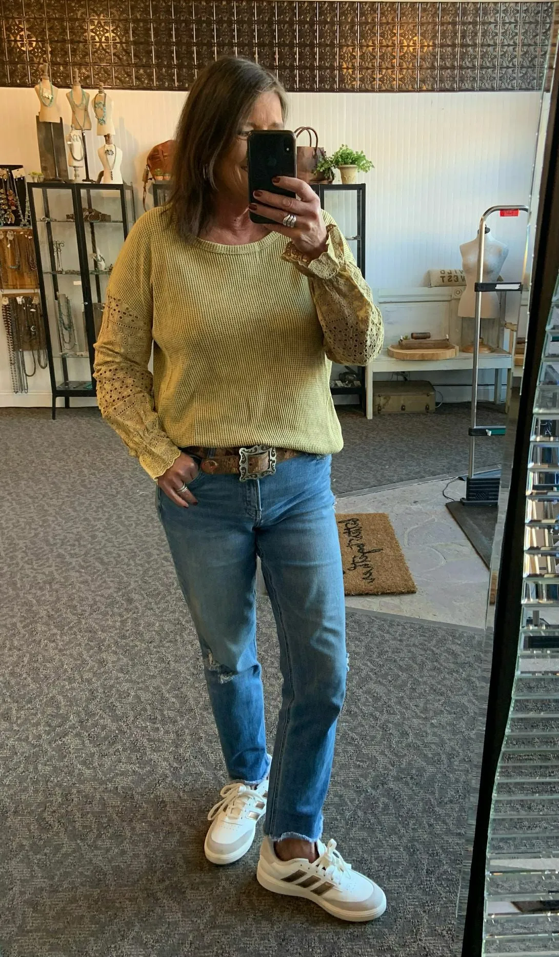 Mustard Thermal Lace Sleeve T Shirt - S to XL