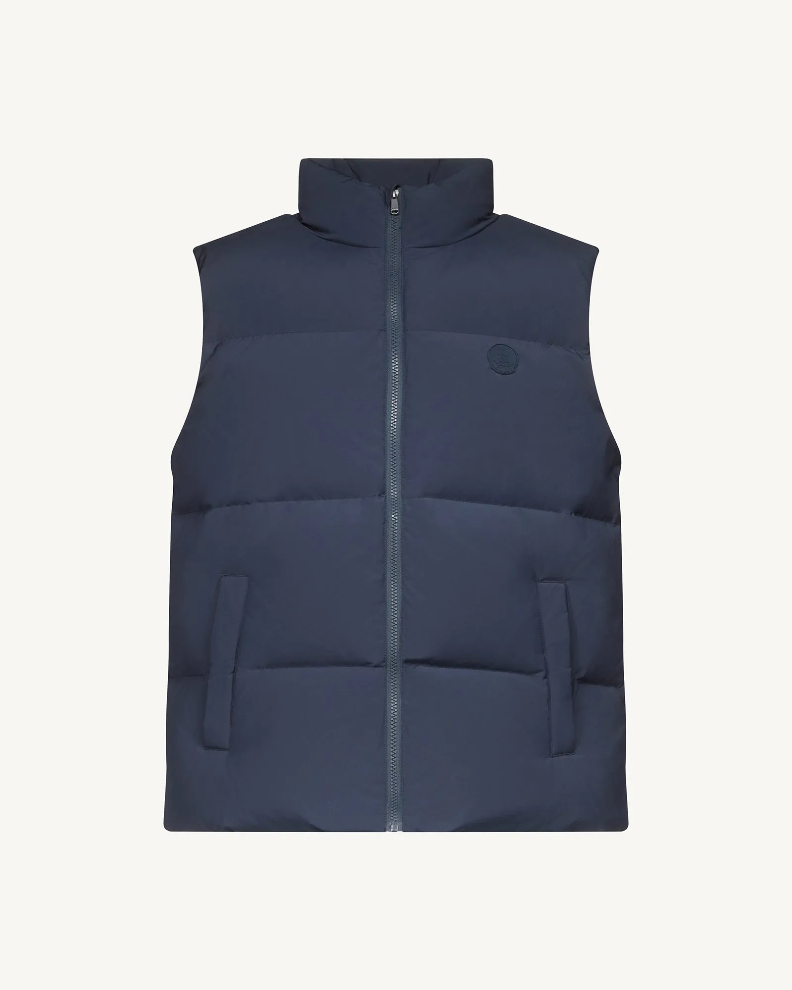 Nagal mixed material sleeveless puffer-style down jacket Navy