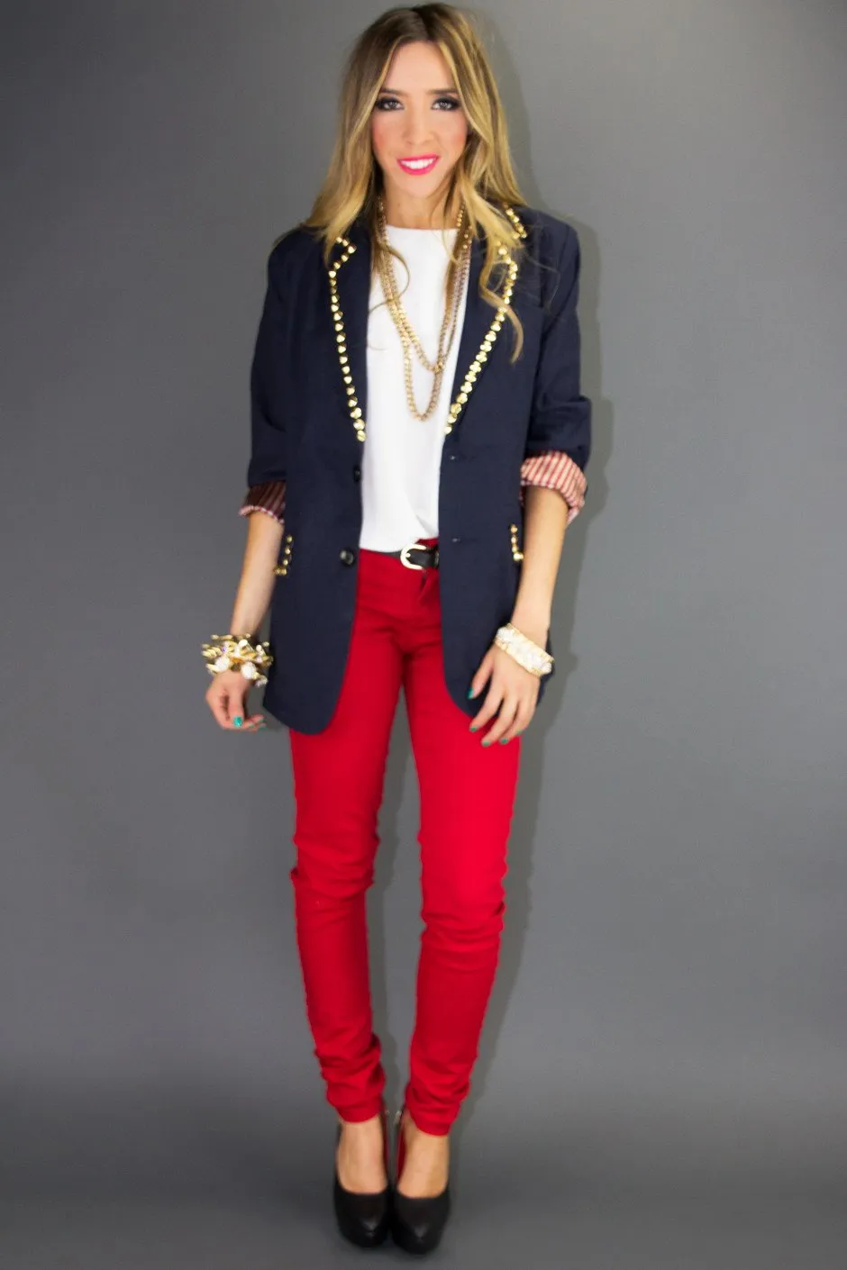 NALLA GOLD STUDDED NAVY BLAZER