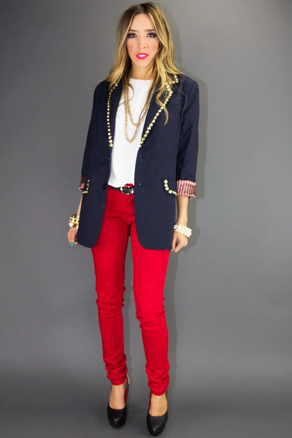 NALLA GOLD STUDDED NAVY BLAZER