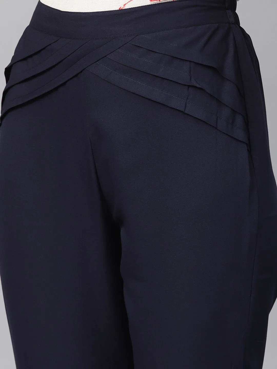 Navy Blue Detailed Pleated Pants