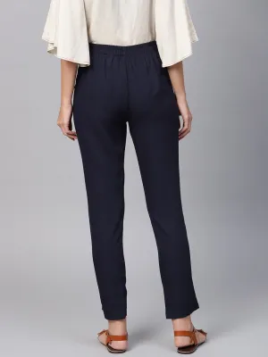 Navy Blue Detailed Pleated Pants