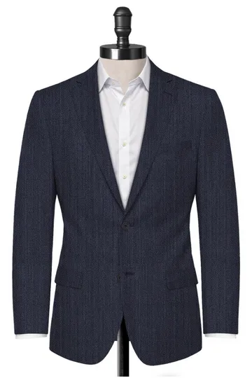 Navy Blue Herringbone Tweed Blazer