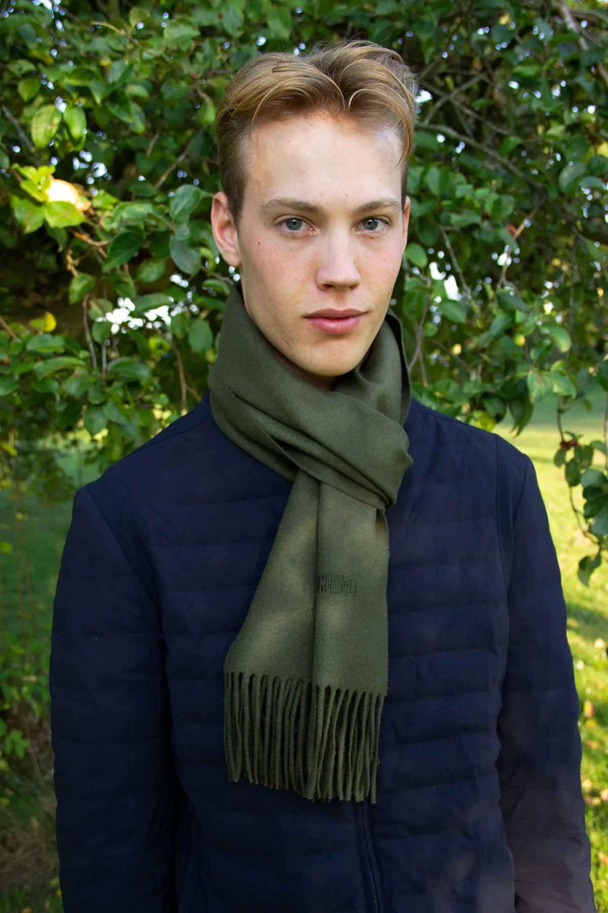 Navy blue merino wool scarf by Moschino