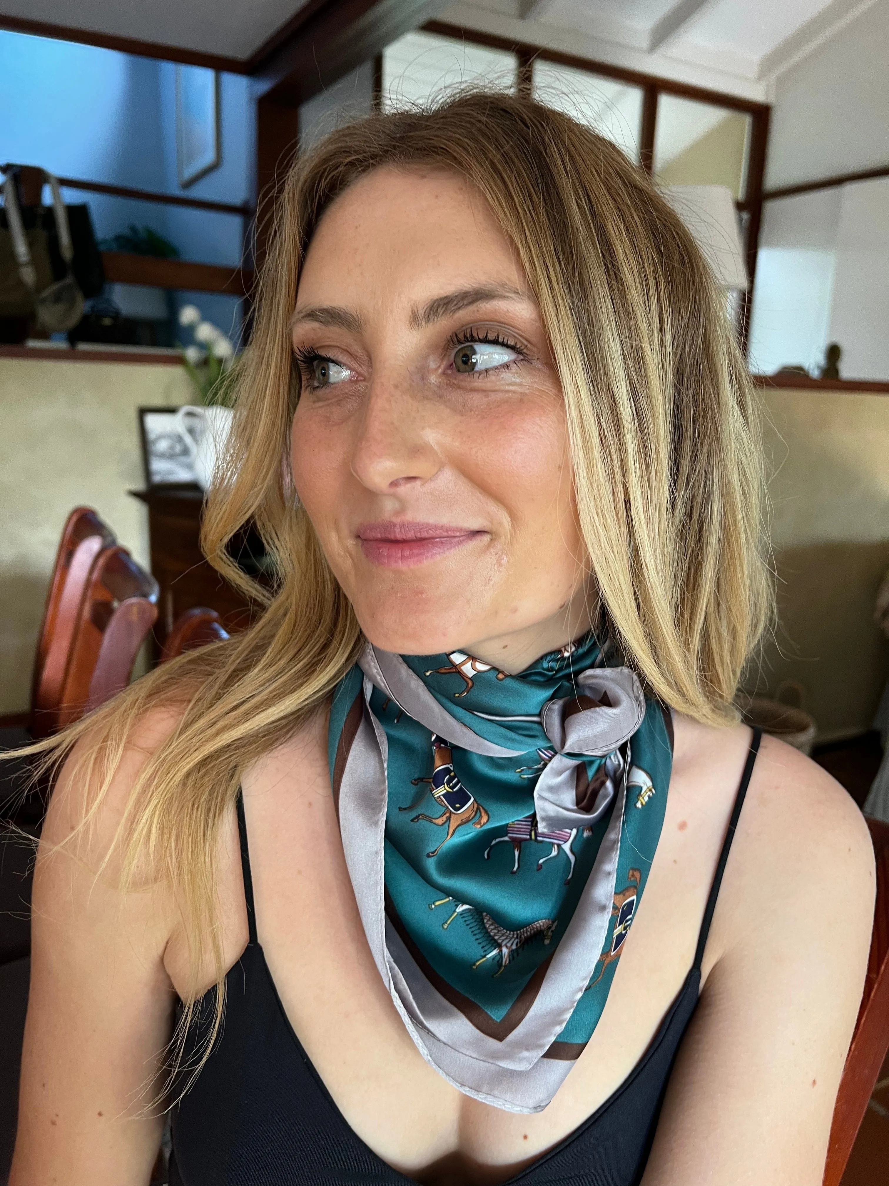 Neck Scarf - Dark Green Horses