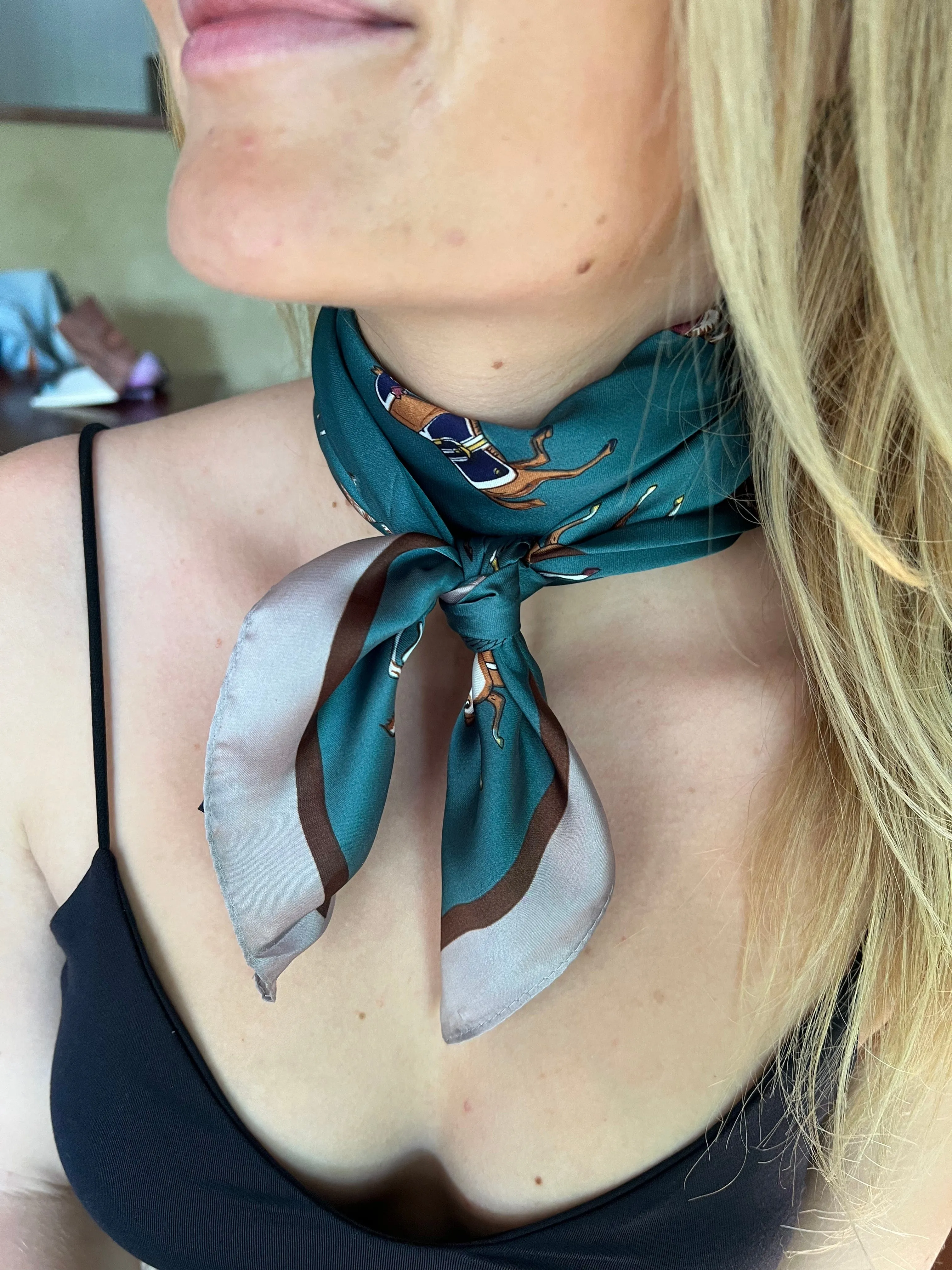 Neck Scarf - Dark Green Horses