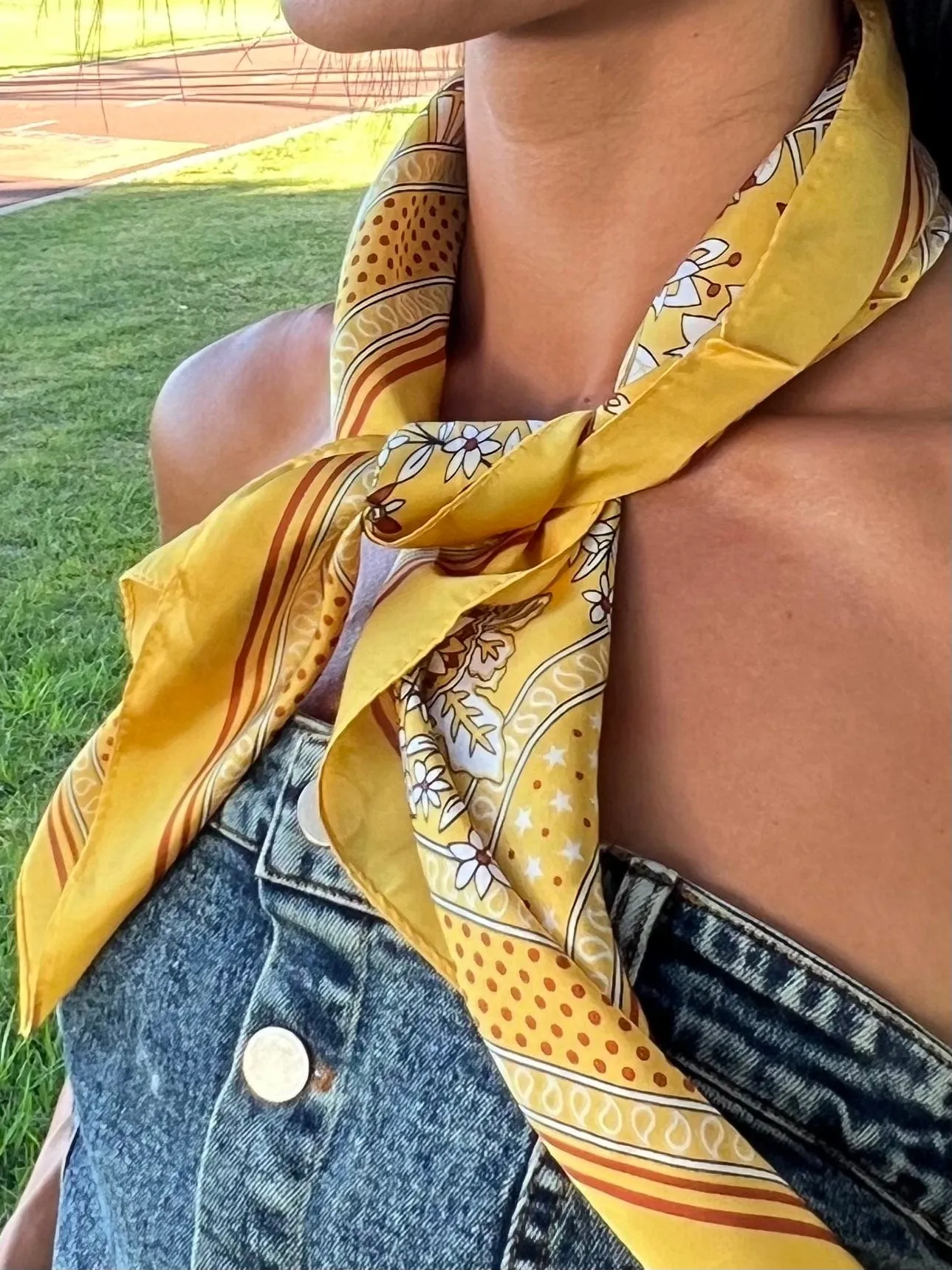 Neck Scarf Hair Scarf Yellow Floral Square