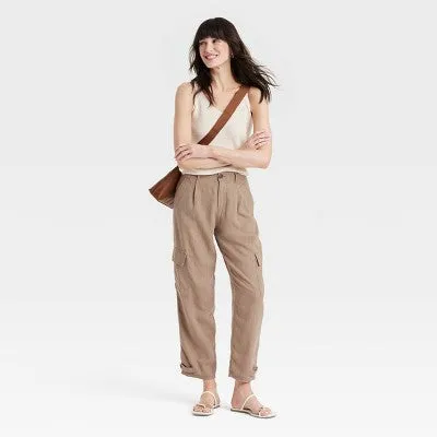 New - A New Day Women's Straight High Rise Ankle Cargo Pants Adjustable Leg