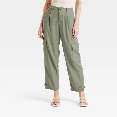 New - A New Day Women's Straight High Rise Ankle Cargo Pants Adjustable Leg