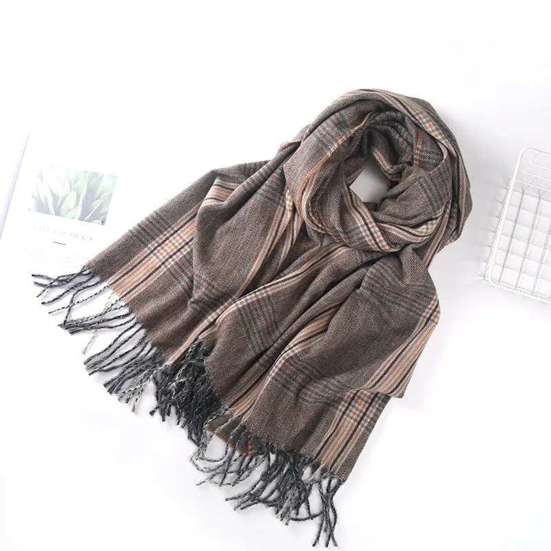 New Autumn Winter Thin Stylish Retro Tassel Plaid High-end Classic Elegant Scarf