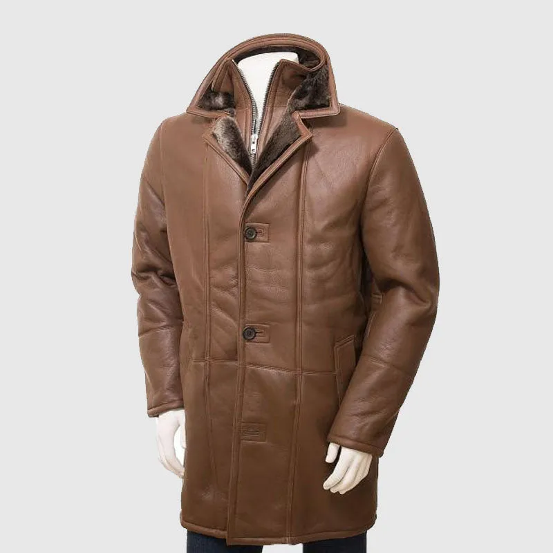 New Mens High Quality Brown Sheepskin Coat