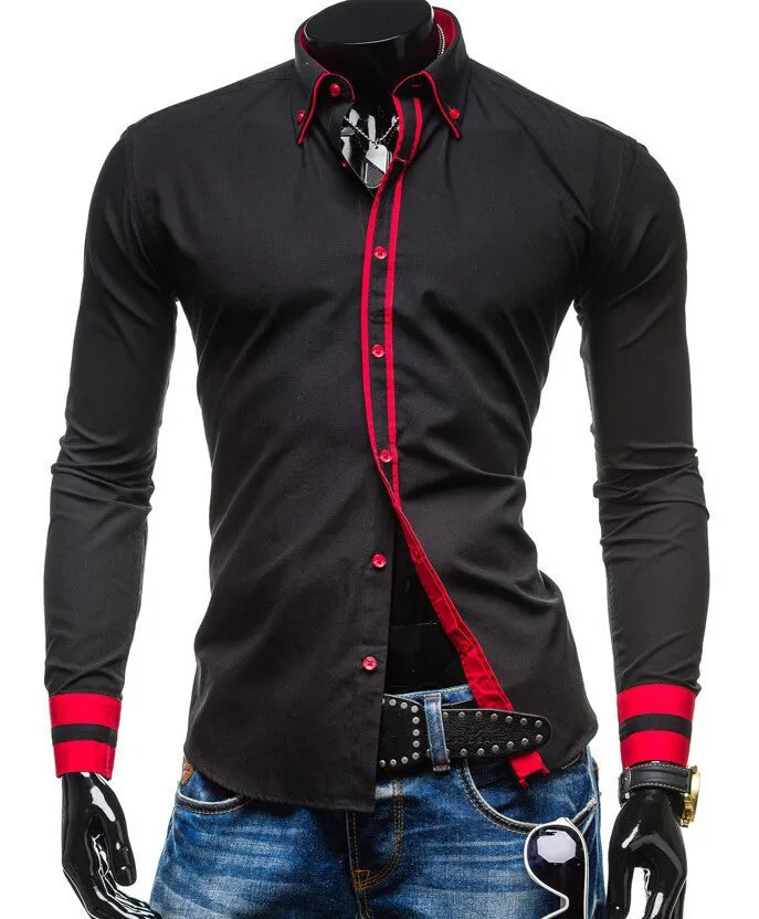 New Mens Long Sleeved Dress Shirts Double Collar Button Unique Design Slim Fit Brand Shirts