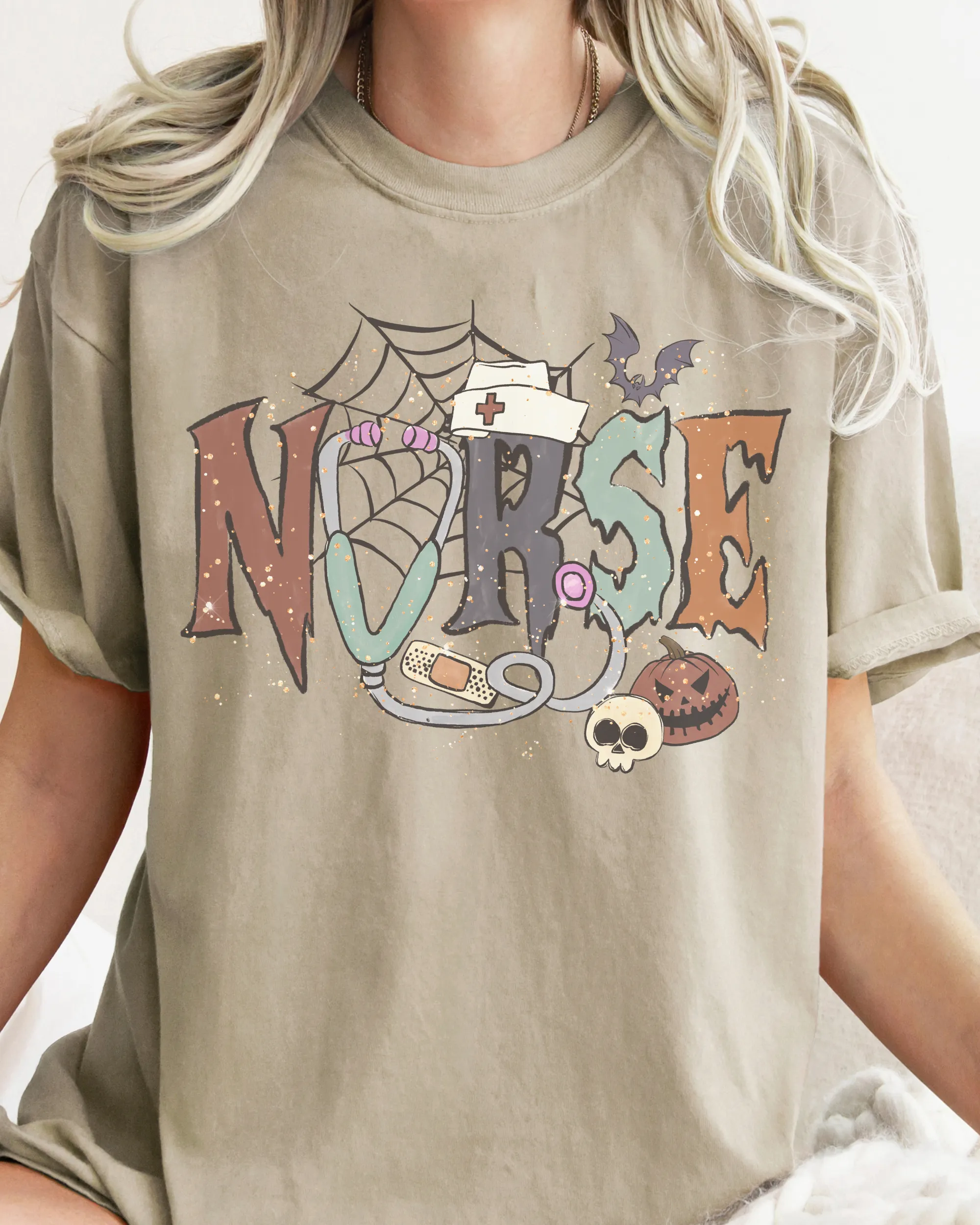 Nurse Halloween Comfort Colors® T-Shirt, Women's Halloween Design Tee, Retro Nurses Halloween T-Shirt