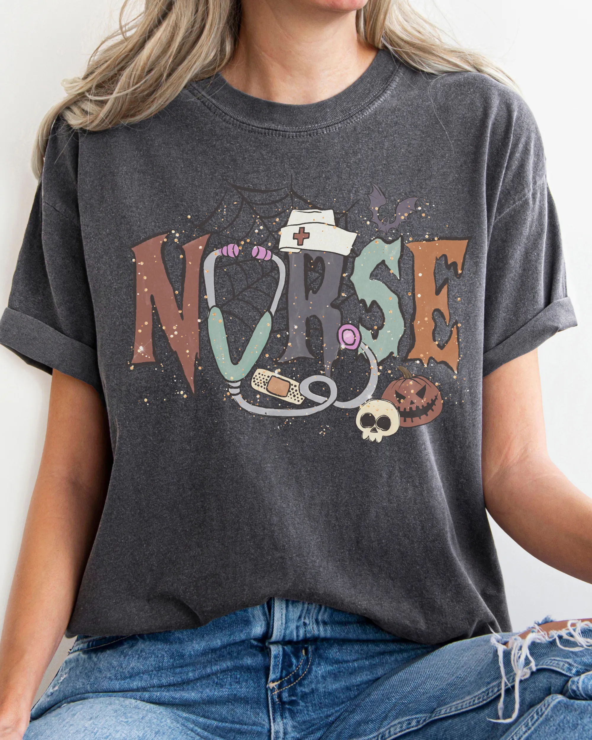 Nurse Halloween Comfort Colors® T-Shirt, Women's Halloween Design Tee, Retro Nurses Halloween T-Shirt