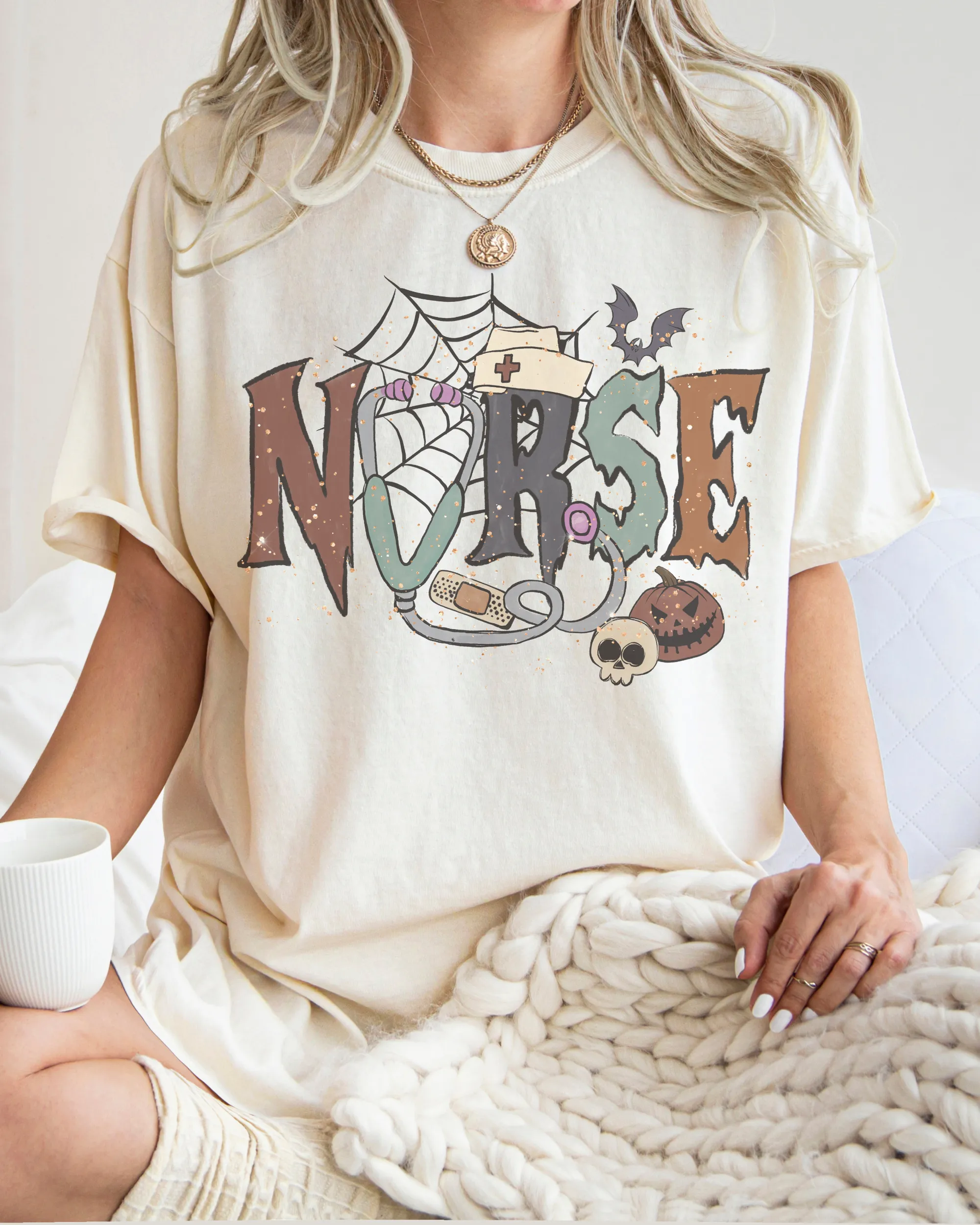 Nurse Halloween Comfort Colors® T-Shirt, Women's Halloween Design Tee, Retro Nurses Halloween T-Shirt