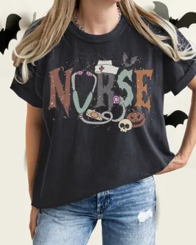 Nurse Halloween Comfort Colors® T-Shirt, Women's Halloween Design Tee, Retro Nurses Halloween T-Shirt