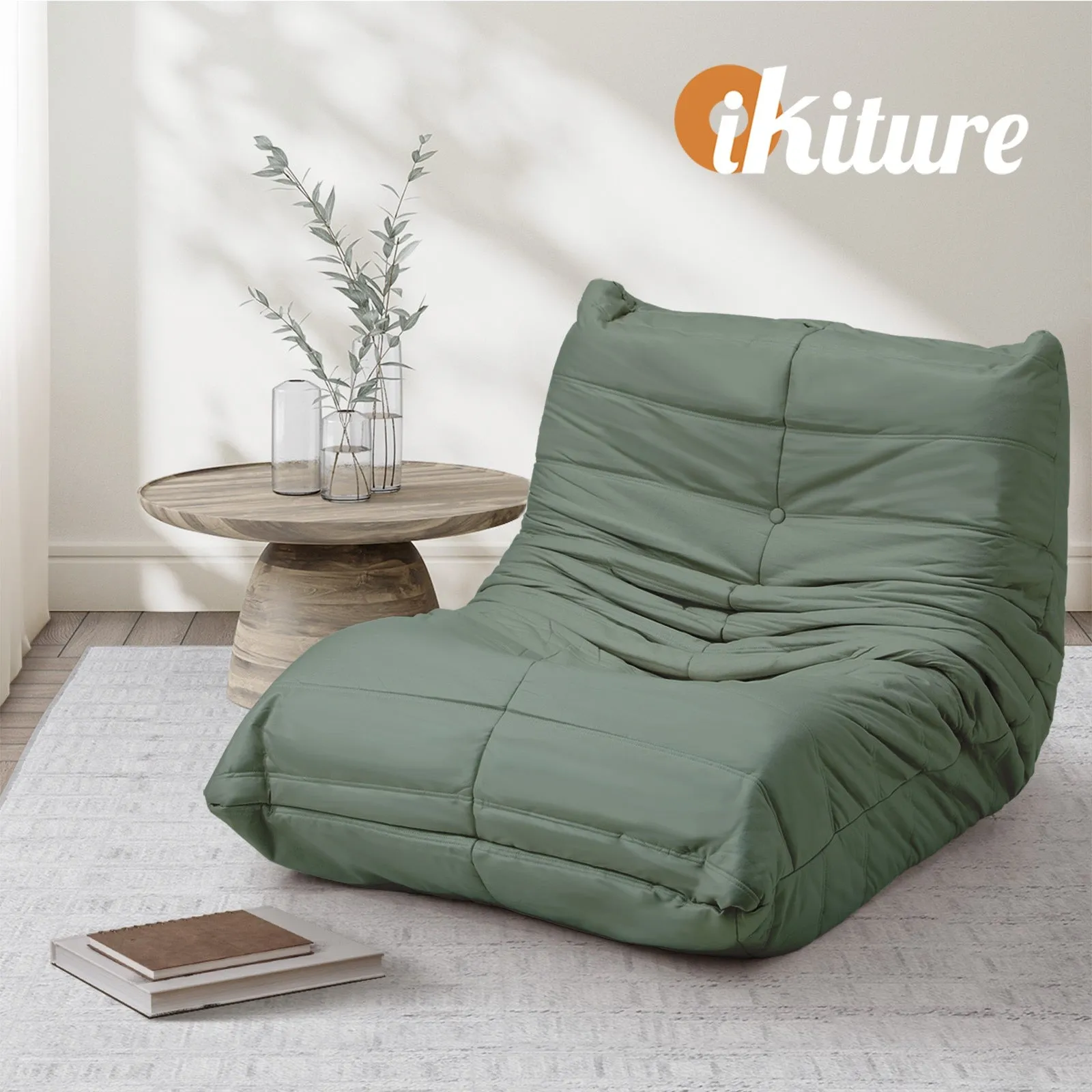 Oikiture Floor Sofa Accent Chair Lazy Couch Lounge Recliner Green Polyester