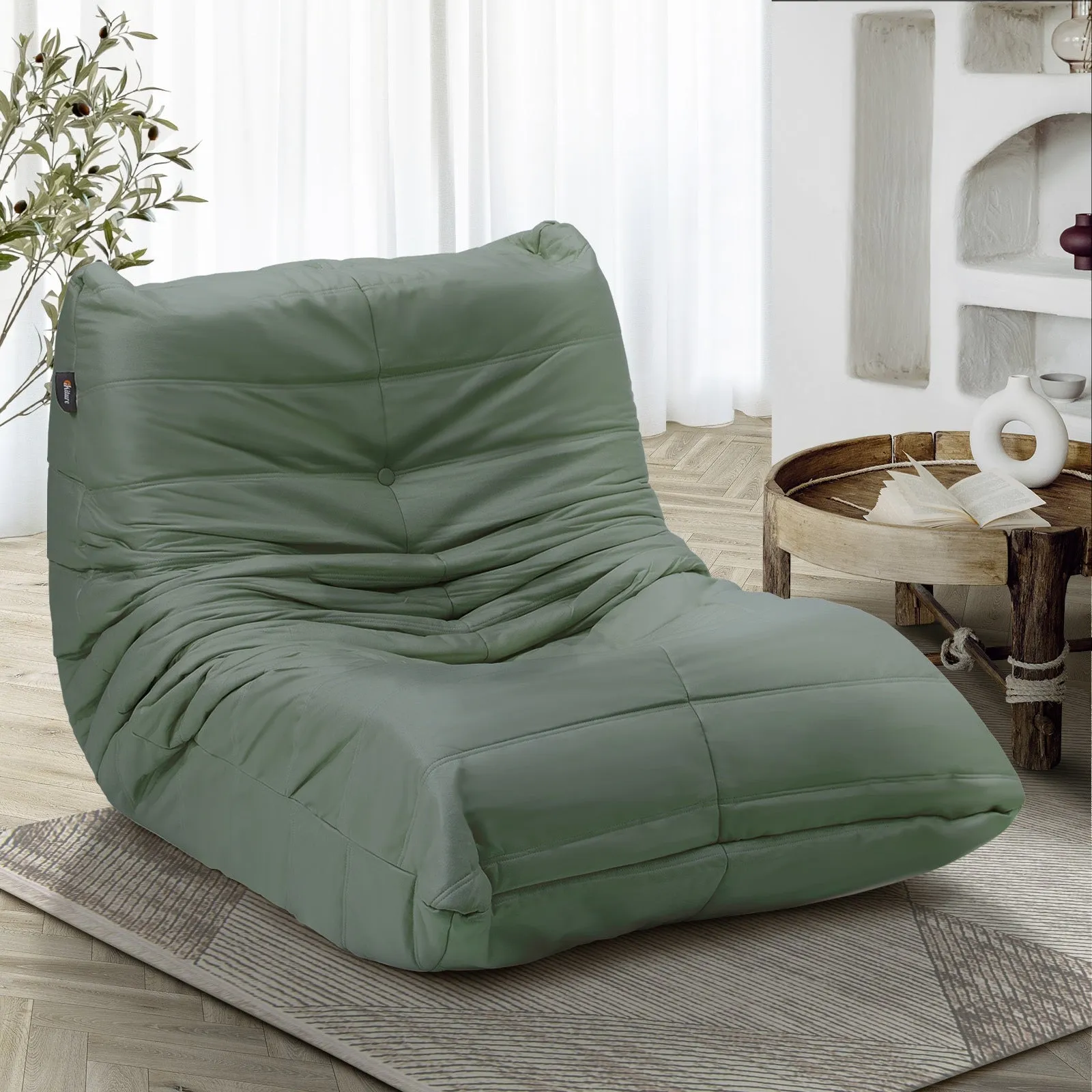 Oikiture Floor Sofa Accent Chair Lazy Couch Lounge Recliner Green Polyester