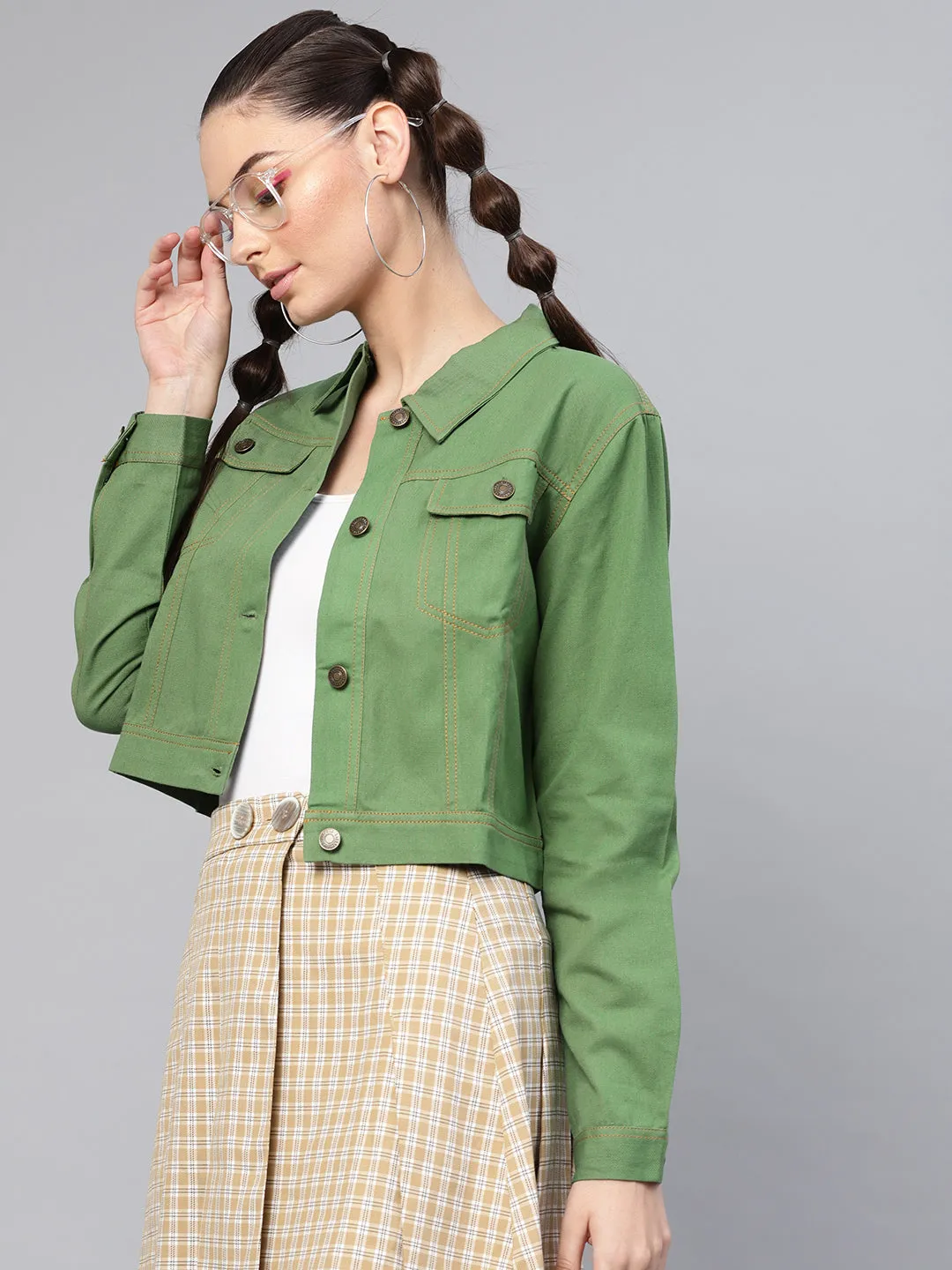 Olive Denim Crop Jacket