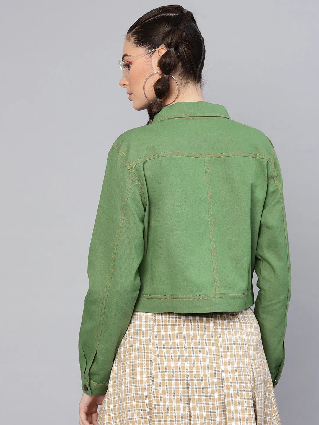 Olive Denim Crop Jacket