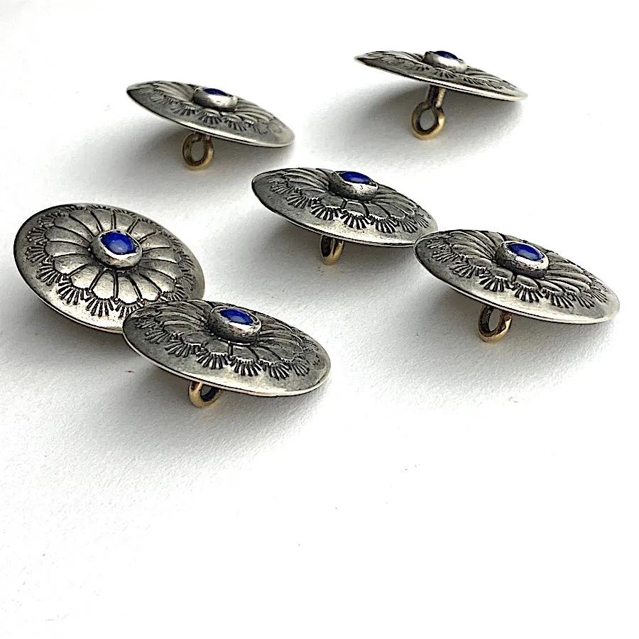 OUTLET ITEM Concho Sunflower Button with "Lapis" Stone, Less Domed, Nickel Silver 7/8"   #SW-223A