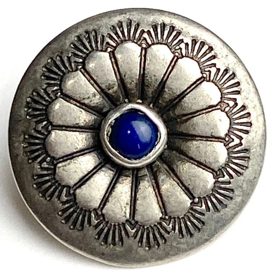 OUTLET ITEM Concho Sunflower Button with "Lapis" Stone, Less Domed, Nickel Silver 7/8"   #SW-223A