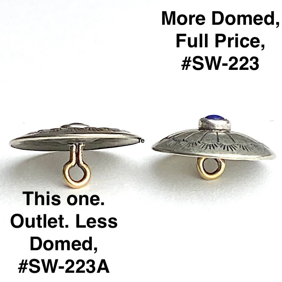 OUTLET ITEM Concho Sunflower Button with "Lapis" Stone, Less Domed, Nickel Silver 7/8"   #SW-223A