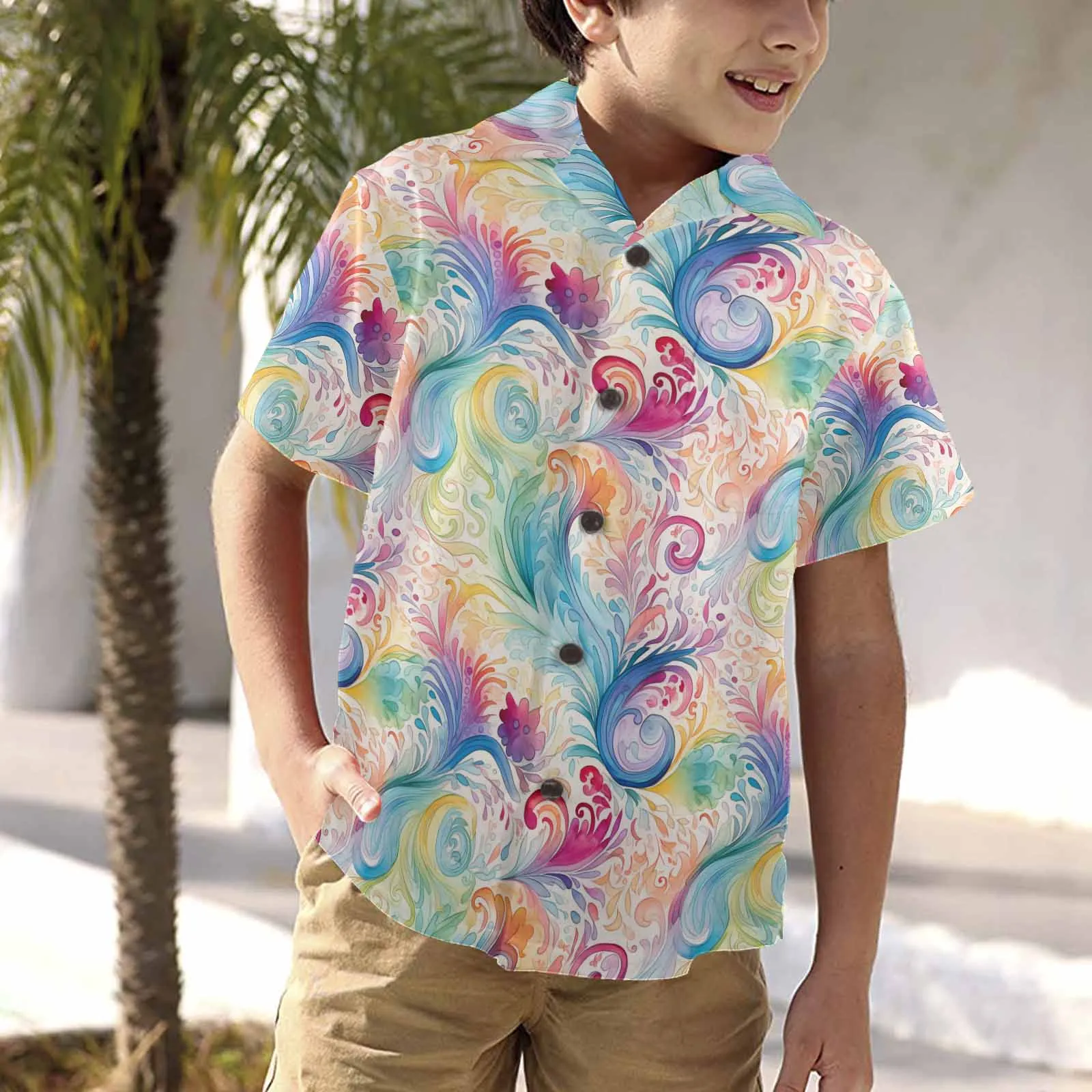 Pastel Rainbow Paisley  Little Boys Hawaiian Shirt