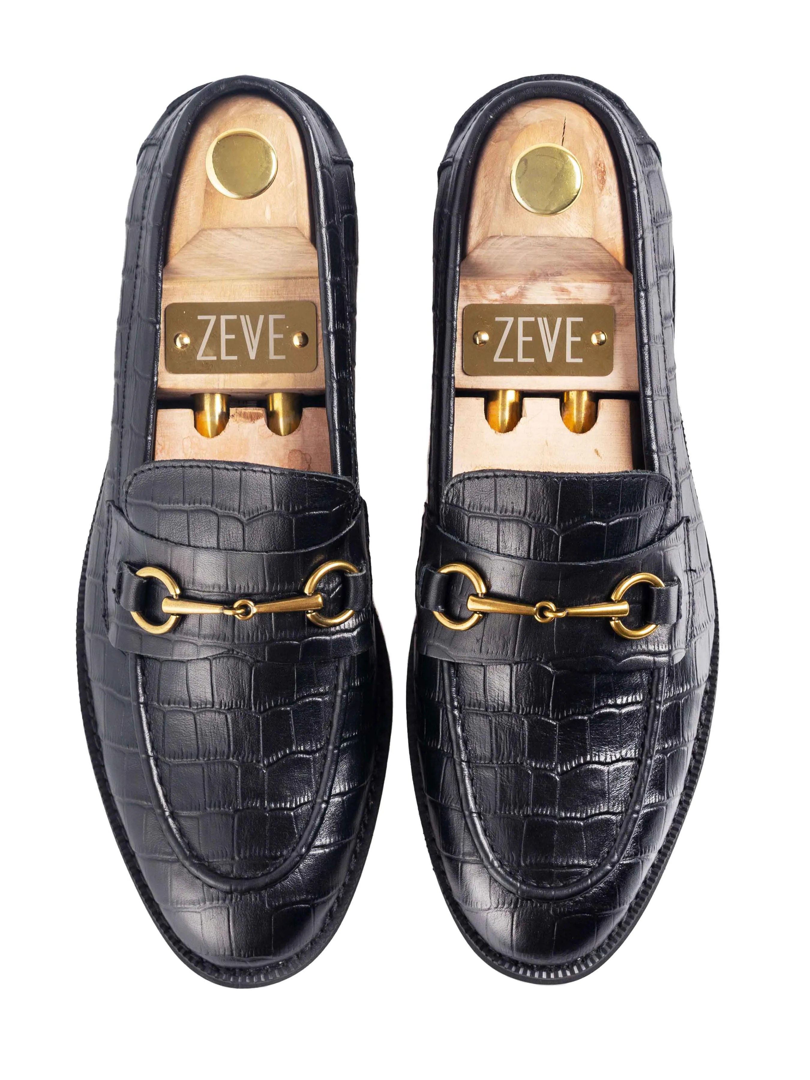 Penny Loafer Horsebit Buckle - Black Croco Leather (Crepe Sole)