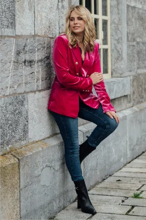 Penny Velvet Blazer | Hot Pink