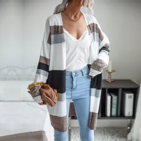 PEOPLETERRITORY New 2023 Spring and Autumn New Women's Clothing Thin Color-matching Striped Sweater Casual Home Air Conditioning Cardigan