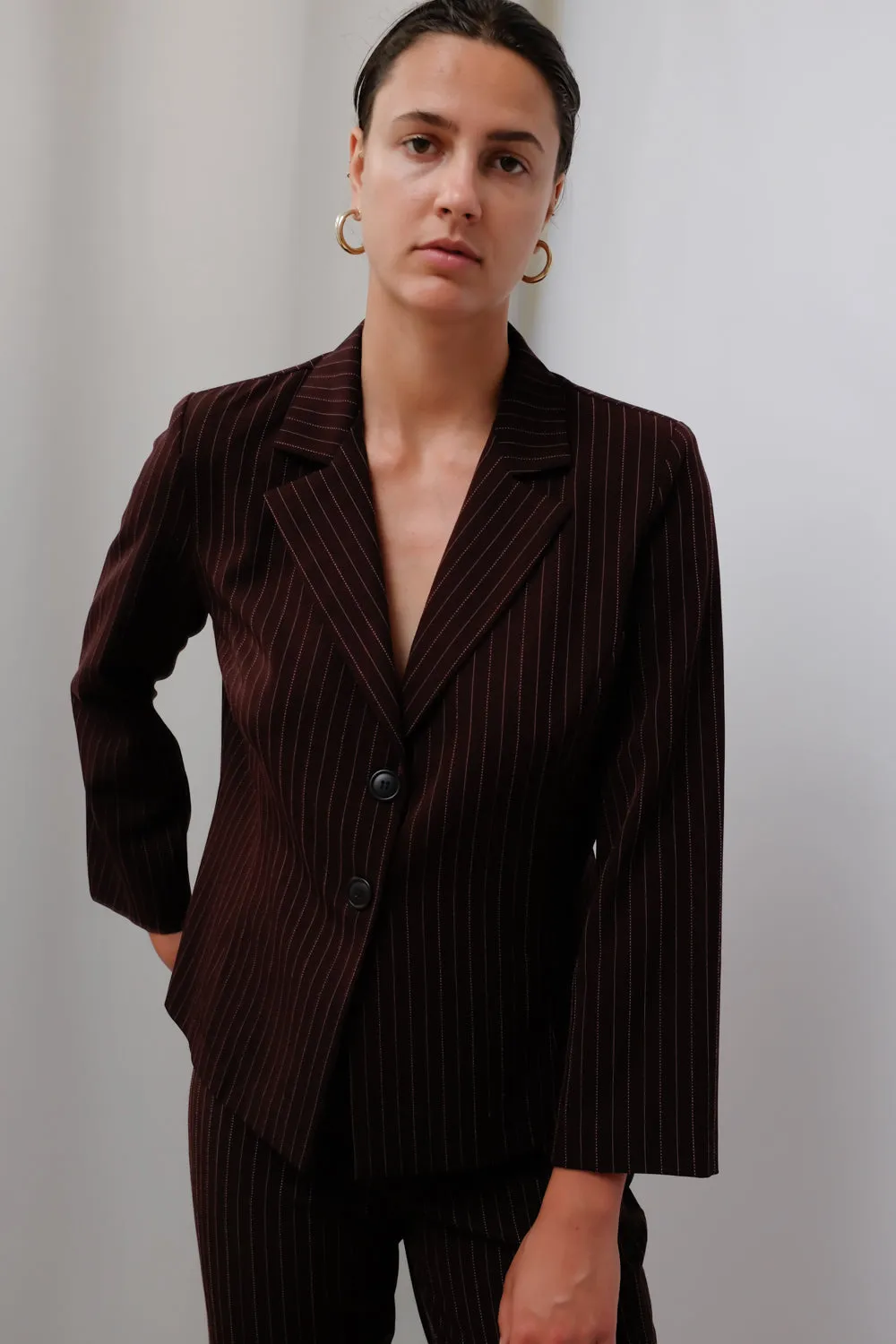 PINSTRIPE BURGUNDY PANT SUIT